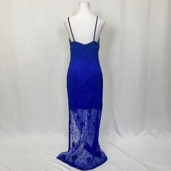 Riva Designs Royal Blue Silk Beaded Evening Gown, 1920s Gatsby Style, Size 10 - Picture 4 of 5
